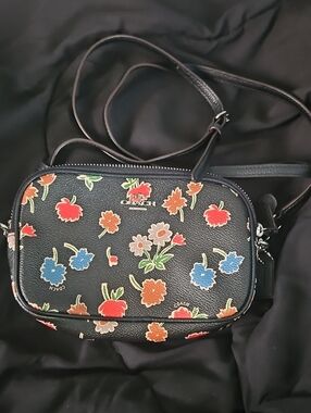 Coach Black Floral Leather Crossbody with Multicolor Flowers